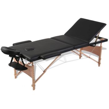 Masă de masaj pliabilă 3 părți cadru din lemn Negru ieftin