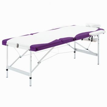 Masă de masaj pliabilă 3 zone alb și violet aluminiu ieftin
