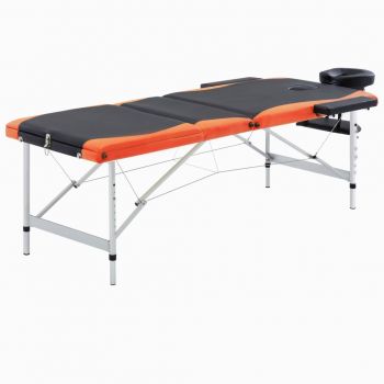 Masă de masaj pliabilă 3 zone negru și portocaliu aluminiu de firma original