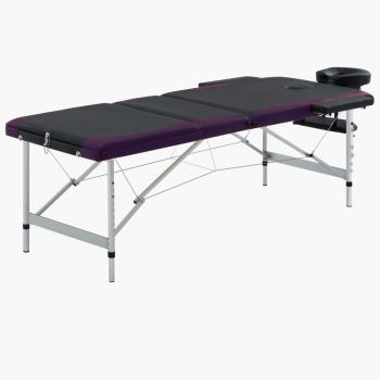 Masă de masaj pliabilă 3 zone negru și violet aluminiu de firma original