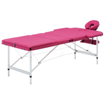 Masă de masaj pliabilă 3 zone roz aluminiu de firma original