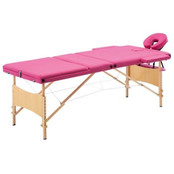 Masă de masaj pliabilă 3 zone roz lemn ieftin