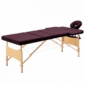 Masă de masaj pliabilă 3 zone violet lemn ieftin
