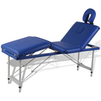 Masă de masaj pliabilă 4 părți cadru din aluminiu Albastru de firma original