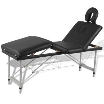 Masă de masaj pliabilă 4 părți cadru din aluminiu Negru ieftin