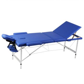 Masă de masaj pliabilă cadru din aluminiu 3 părți Albastru ieftin