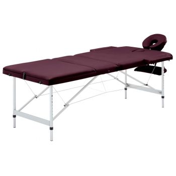 Masă de masaj pliabilă cu 3 zone violet aluminiu de firma original