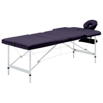 Masă de masaj pliabilă cu 3 zone violet vin aluminiu de firma original