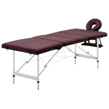 Masă de masaj pliabilă cu 4 zone violet aluminiu ieftin