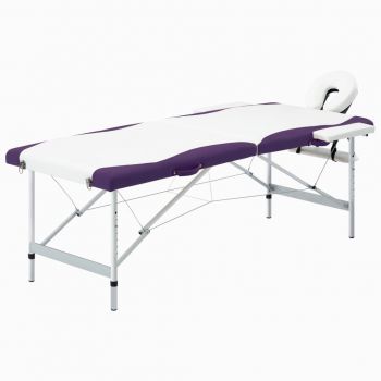 Masă pliabilă de masaj 2 zone alb și violet aluminiu de firma original