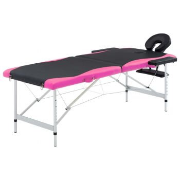 Masă pliabilă de masaj 2 zone aluminiu negru și roz ieftin