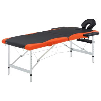 Masă pliabilă de masaj 2 zone negru și portocaliu aluminiu de firma original