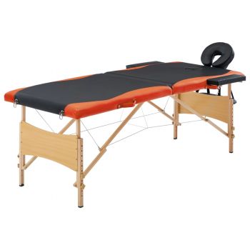 Masă pliabilă de masaj 2 zone negru și portocaliu lemn de firma original
