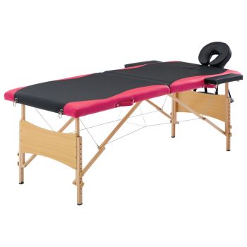Masă pliabilă de masaj 2 zone negru și roz lemn ieftin