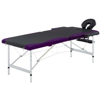 Masă pliabilă de masaj 2 zone negru și violet aluminiu ieftin