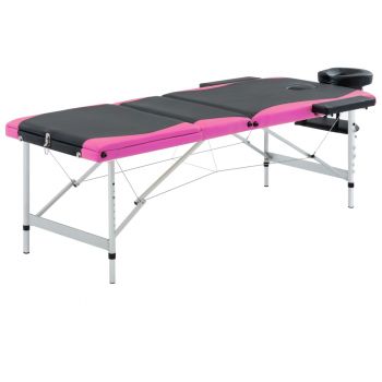 Masă pliabilă de masaj 3 zone negru și roz aluminiu de firma original