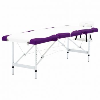 Masă pliabilă de masaj 4 zone alb și violet aluminiu ieftin