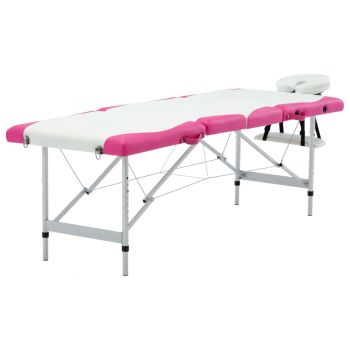Masă pliabilă de masaj 4 zone aluminiu alb și roz de firma original