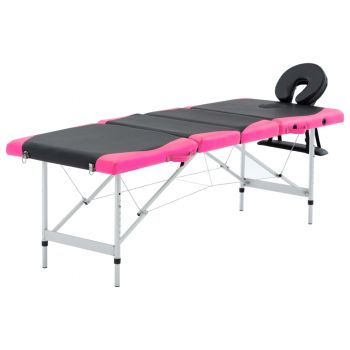 Masă pliabilă de masaj 4 zone aluminiu negru și roz ieftin