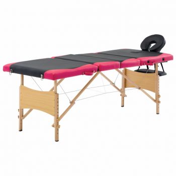 Masă pliabilă de masaj 4 zone negru și roz lemn ieftin