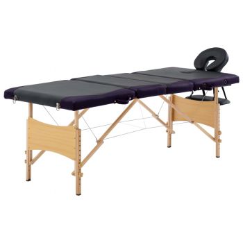 Masă pliabilă de masaj 4 zone negru și violet lemn ieftin