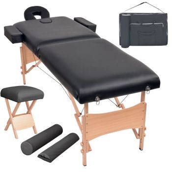 Set taburet și masă masaj pliabilă 2 zone 10 cm grosime negru ieftin