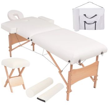 Set taburet și masă masaj pliabilă 2 zone grosime 10 cm alb ieftin