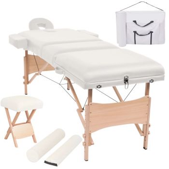 Set taburet și masă masaj pliabilă 3 zone grosime 10 cm alb ieftin