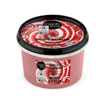 Scrub de Corp Delicios Candy Cane, Vanilie si Capsuni Organic Shop, 250ml