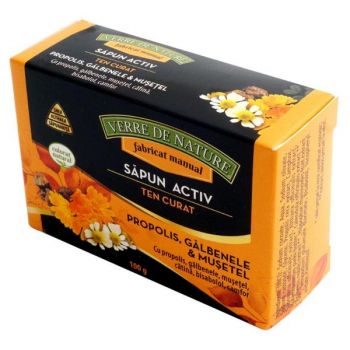 Sapun Activ cu Propolis, Galbenele si Musetel pentru Ten Curat Verde de Nature, Manicos, 100 g ieftin