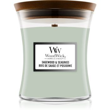 Woodwick Sagewood & Seagrass lumânare parfumată