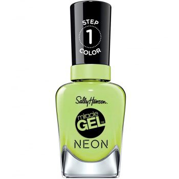 Lac de unghii Sally Hansen Miracle Gel NEON, gel de unghii fara utilizarea UV sau lampa LED, 052 Electri-lime, 14.7 ml