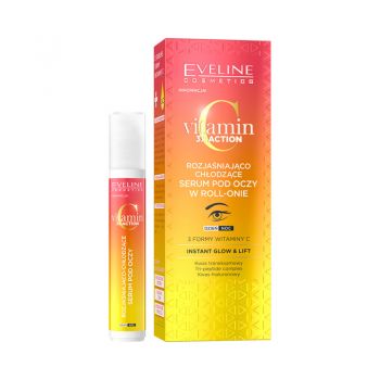 Ser pentru ochi cu efect de iluminare roll-on Eveline Cosmetics Vitamin C 3x Action, 15 ml