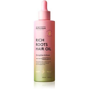 delhicious RICH ROOTS AMLA & ROSEMARY HAIR OIL ulei hidratant si catifelant pentru un scalp uscat, atenueaza senzatia de mancarime