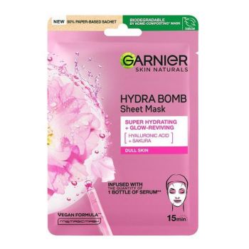 Masca servetel cu Sakura si Acid Hialuronic pentru hidratare si revitalizare Skin Naturals, Garnier, 28 g