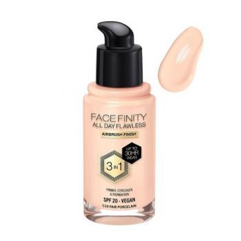 Fond de Ten 3 in 1 - Max Factor Facefinity All Day Flawless Airbrush Finish 3 in1 SPF 20 Vegan, nuanta C10 Fair Porcelain, 30 ml