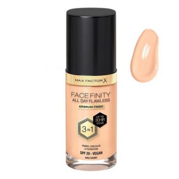 Fond de Ten 3 in 1 - Max Factor Facefinity All Day Flawless Airbrush Finish 3 in1 SPF 20 Vegan, nuanta N42 Ivory, 30 ml