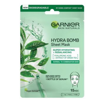 Masca servetel cu ceai verde Hydra Bomb Skin Naturals, Garnier, 28 g