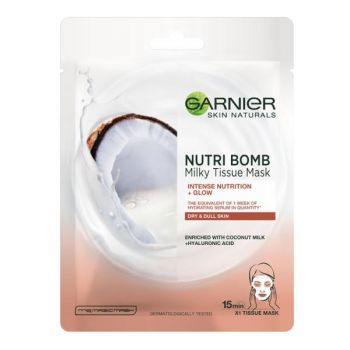 Masca servetel cu lapte de cocos si acid hialuronic Nutri Bomb Skin Naturals, Garnier, 28 g