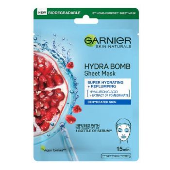 Masca servetel cu rodie Hydra Bomb Skin Naturals, Garnier, 28 g