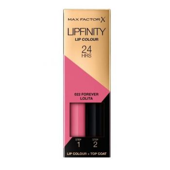 Ruj de Buze Lichid - Max Factor Lipfinity, Lip Colour + Top Coat, nuanta 022 Forever Lolita, 1 pachet