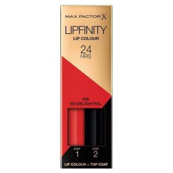 Ruj de Buze Lichid - Max Factor Lipfinity, Lip Colour + Top Coat, nuanta 026 So Delightful, 1 pachet