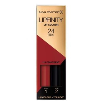 Ruj de Buze Lichid - Max Factor Lipfinity, Lip Colour + Top Coat, nuanta 115 Confident, 1 pachet