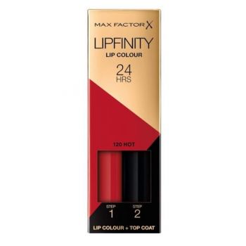 Ruj de Buze Lichid - Max Factor Lipfinity, Lip Colour + Top Coat, nuanta 120 Hot, 1 pachet