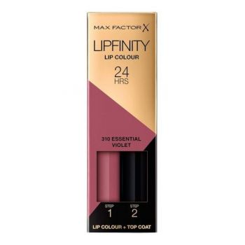 Ruj de Buze Lichid - Max Factor Lipfinity, Lip Colour + Top Coat, nuanta 310 Essential Violet, 1 pachet de firma original