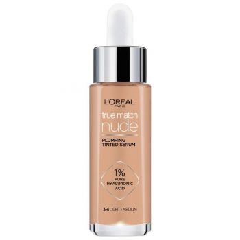 Serum Redensificator Infuzat cu Pigmenti - L'Oreal Paris True Match Nude Plumping Tined Serum, nuanta 3-4 Light Medium, 30 ml