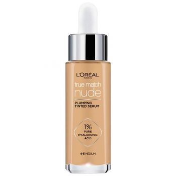 Serum Redensificator Infuzat cu Pigmenti - L'Oreal Paris True Match Nude Plumping Tined Serum, nuanta 4-5 Medium, 30 ml