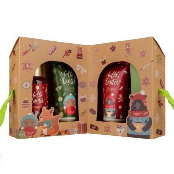 Set cadou cosmetice Accentra Craciun Hello Winter, gel de dus, lotiune de corp, crema de maini, pila unghii, balsam de buze