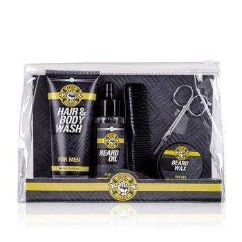 Set cadou Accentra barbati ingrijire barba Bath & Body Tools, Gel 2in1 hair&body wash 100ml, Ulei pentru barba 50ml, Ceara pentru barba 20g, Foarfece si pieptan pentru barba