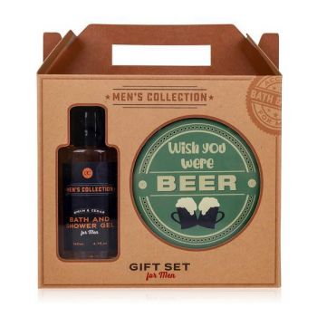 Set cadou barbati Accentra Men's Collection in cutie hartie kraft, Gel de dus 180ml, Suport bere 2 bucati